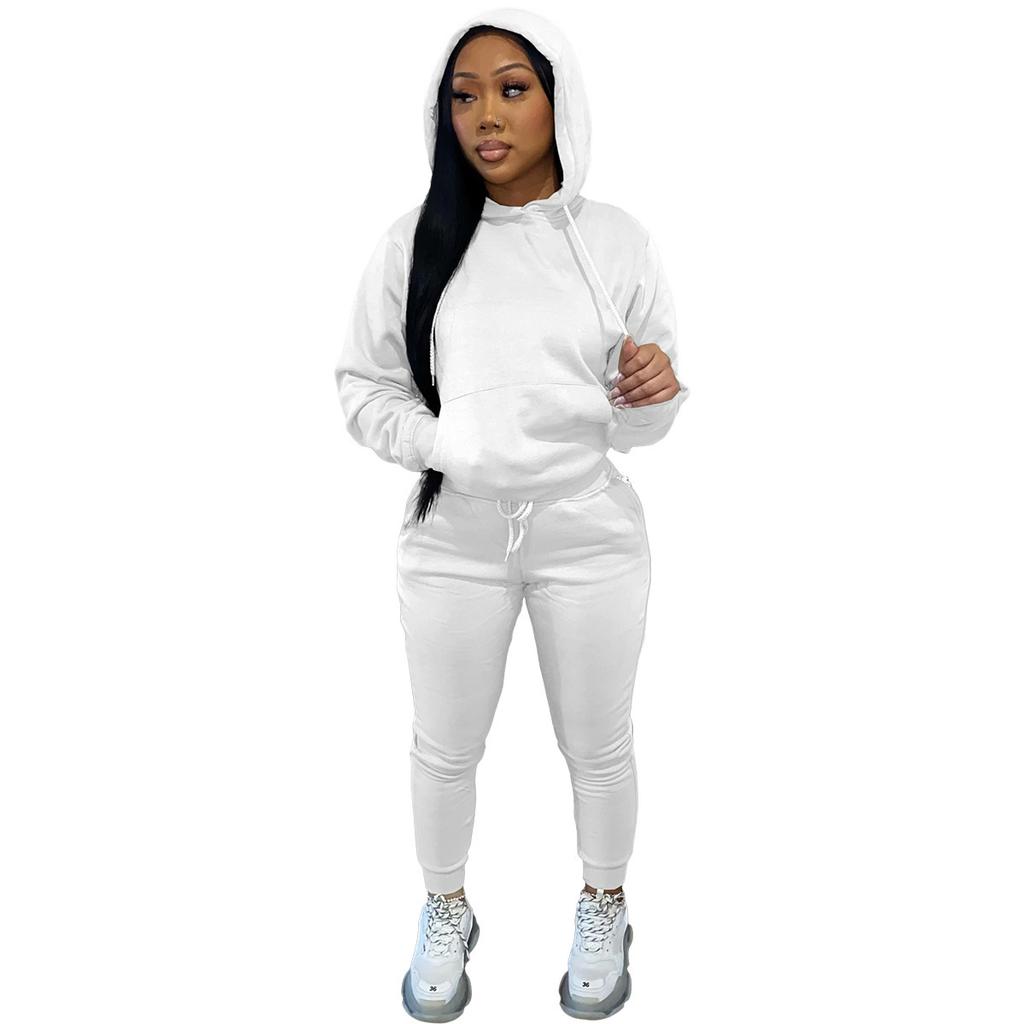 Einfarbiges Hoodie-Trainingsanzug-Set Damen Langarm Kapuzenoberteil Kordelzug Jogginghose Täglich Lounge Straße Lässig Sportbekleidung