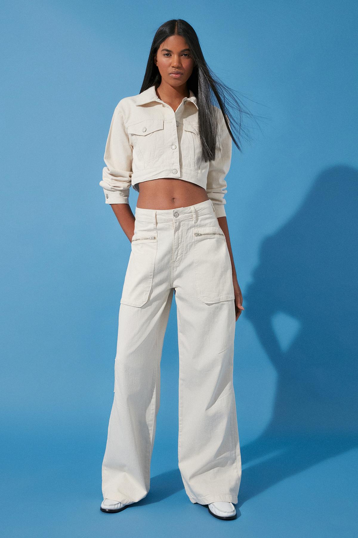 

Женские джинсы Модные новые сезонные джинсы-карго цвета экрю с высокой талией и широкими штанинами XXS слюда