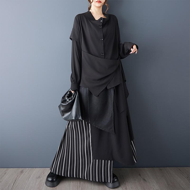 long sleeve oversized Black shirts & blouses for blouse Casual loose spring Autumn tops women button up shirt