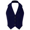 Women Halter Backless Cropped Vest Tops Button Down Dressy Waistcoat Lapel Collar Casual Jackets