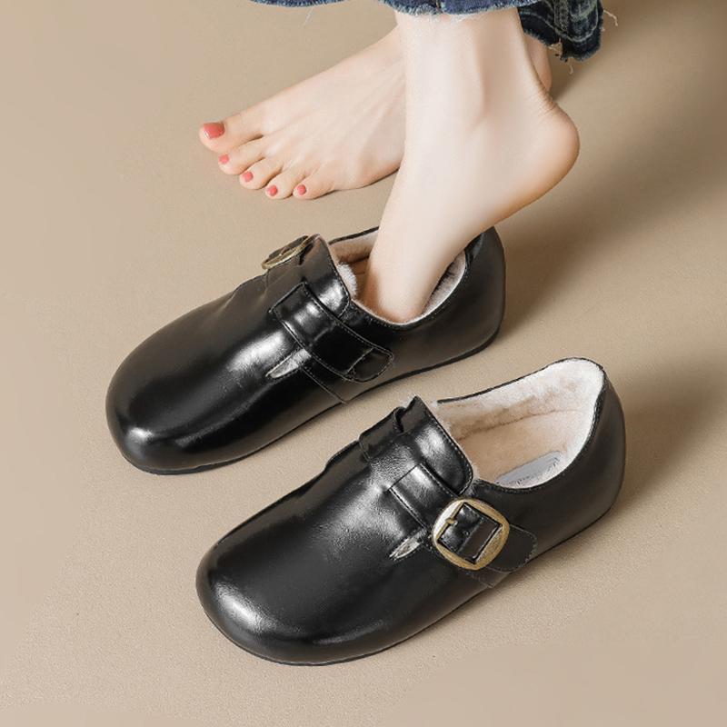 Fashion Brand Winter Fur Shoes Women Loafers Warm Plush Flat Non-slip Ladies Cotton Shoes Brown Black Plus Size 42