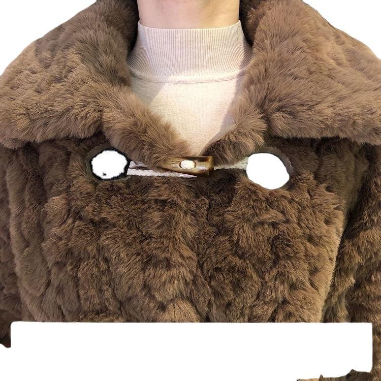 Lamb Wool Coat Women's Short Autumn and Winter Imitation Fur New Brush Flower Thickened Horn Button Plush Coat