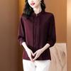 Edles schweres Chiffon-Hemd Damen Frühling und Sommer Dreiviertelärmel Stehkragen Temperament Mode Oberteil Damen