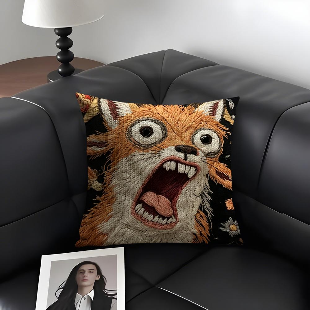 2D Scream Tiere Retro Kissenbezug Natürlicher Leinen Bio-Stoff Beidseitiger Druck Sofa Heimdekor Geschenk Kissenhülle