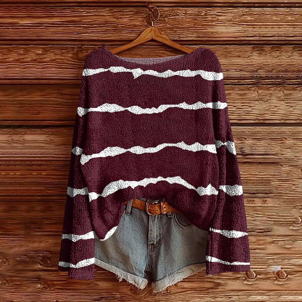 Women's Round Neck Lightweight Sweater Casual Long Sleeve Knit Pullover