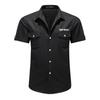 Casual Work Shirt Mens Solid Color Turn Down Collar Double Pocket Short Sleeve Casual Work Shirt