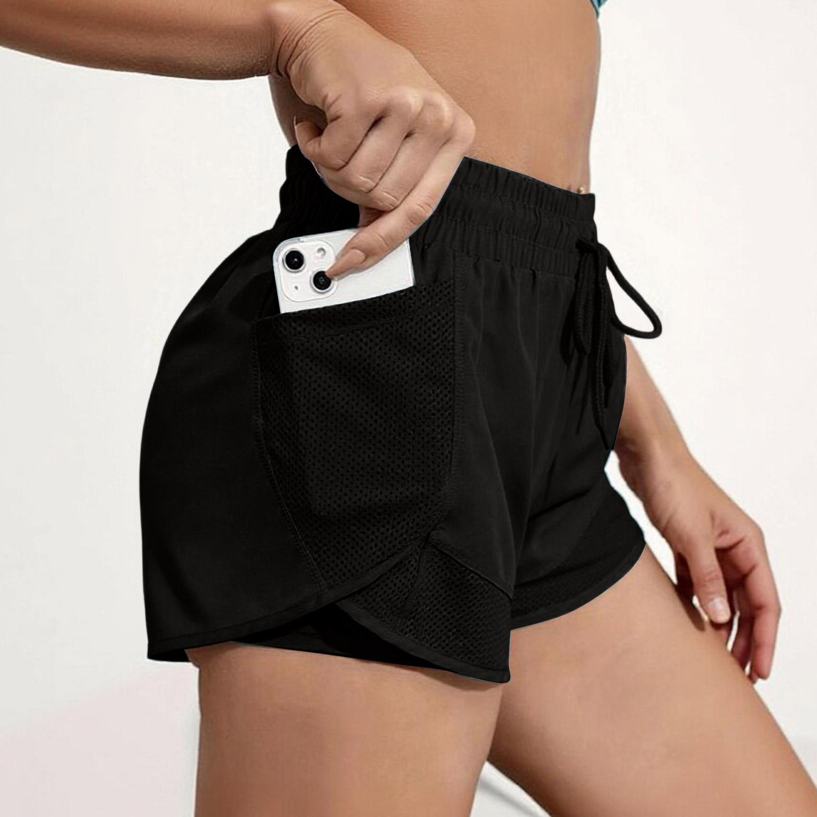 Women s - Casual Running Fitness Pants Loose High Waist Outer Wear Double-layer Shorts L чёрный