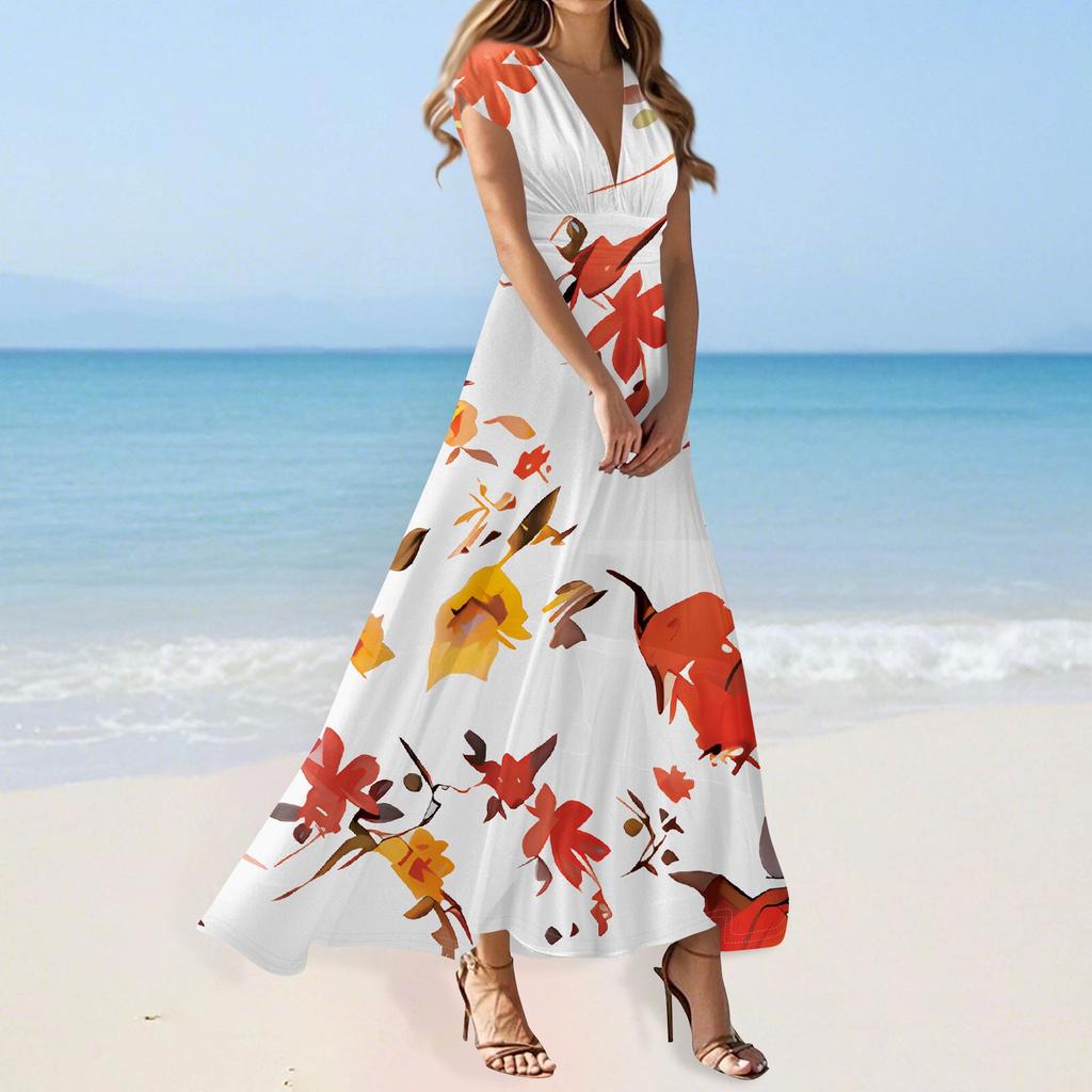 Boho Dress For Women Casual Loose Fit Summer Sundress Floral Print Dress With Pocket