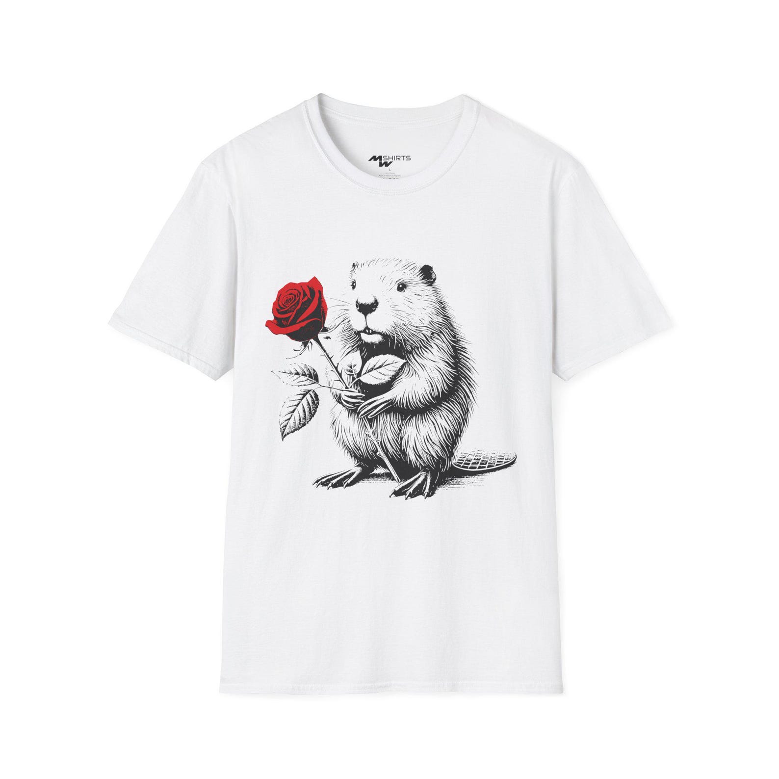 Beaver Holding Rose Graphic T-Shirt, Nature Lover Gift 3XL