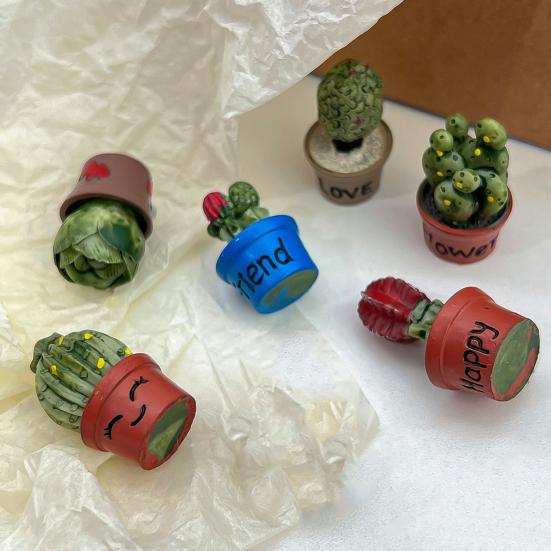 Mini Resin Cactus Plants Miniature Artificial Greenery Potted Cactus Figurine for Cake Topper DIY Micro Landscape Home Fairy Garden Plant Pots Bonsai