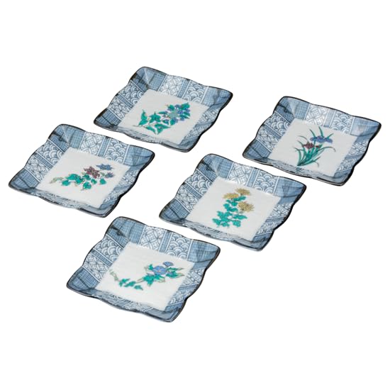 

Kutani ware Iwataya 4.2 size plate set with floral and plant motifs, K8-48