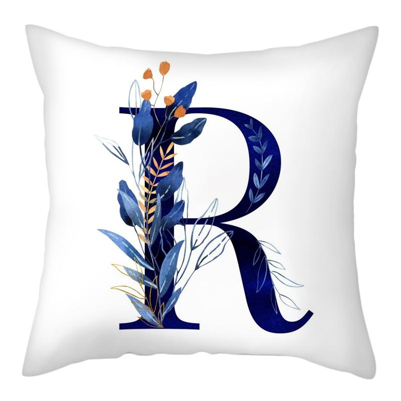 45x45cm Creative Floral Surround Design 26 Letters Blue Pillowcase Wedding Party Home Decor Sofa Office Seat Cushion Cover