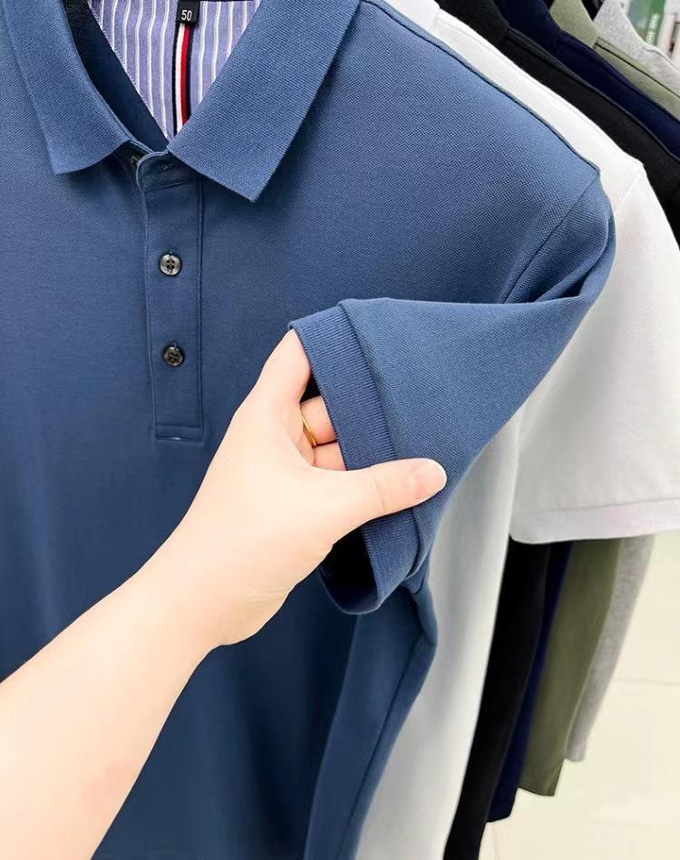 Męskie letnie polo casual 2024 z kołnierzykiem typu turn-down - koszulka z krótkim rękawem