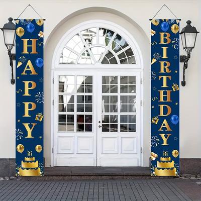 Ghirlandă de Ușă de Ziua de Naștere 1 Pereche Poliester Decor Sezonier pentru Hol Cameră Grădină Interior Exterior Decorațiuni Petrecere Negru Auriu