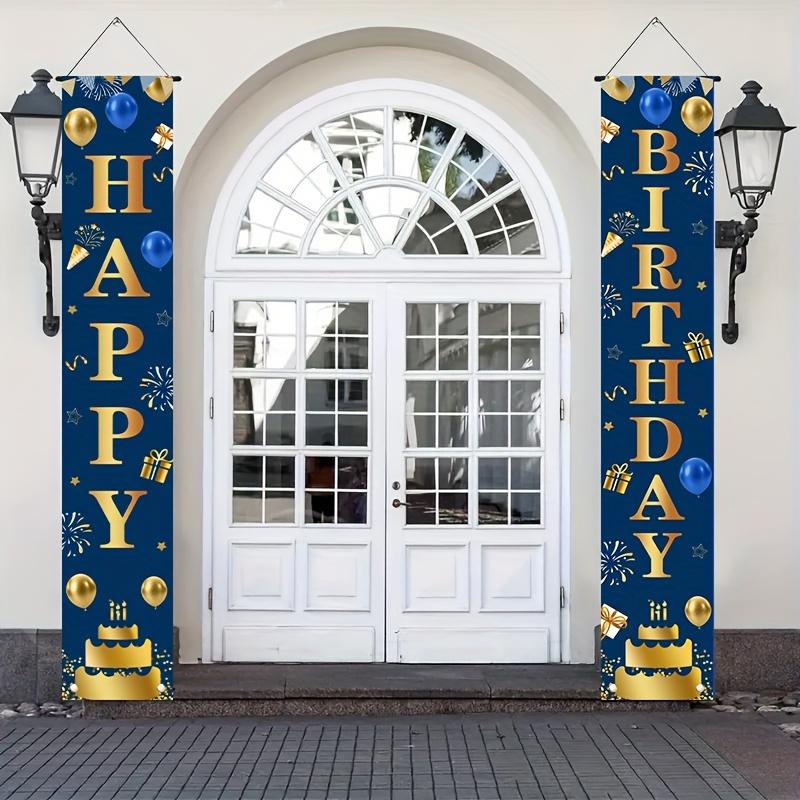 Faixa de Porta de Aniversário 1 Par Poliéster Decoração Sazonal para Entrada Sala Jardim Interior Exterior Decorações de Festa Preto Dourado