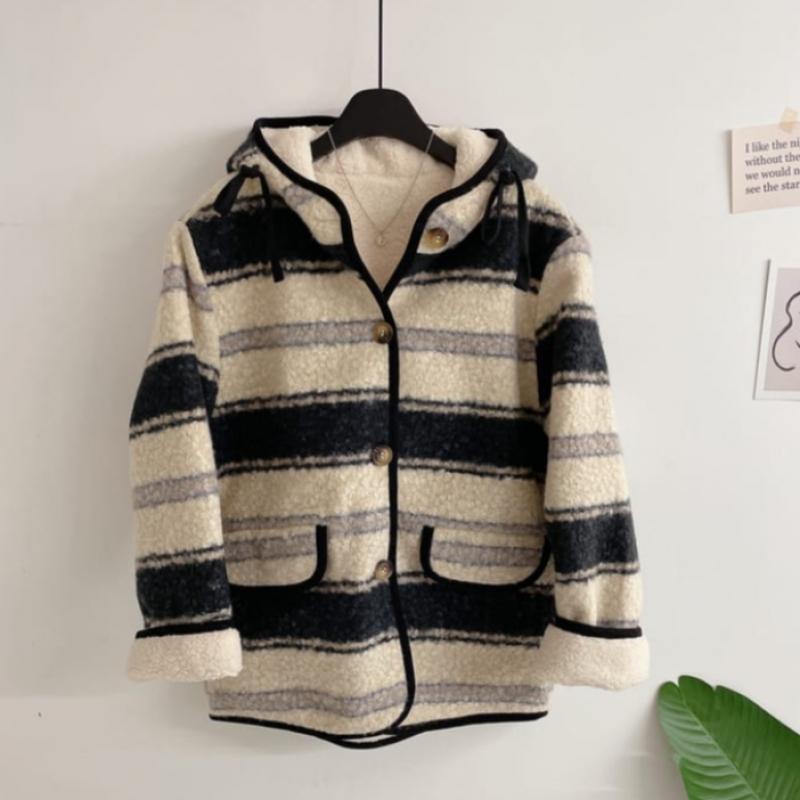 Honey J Reversible Boucle Pattern Hooded Jumper 3color