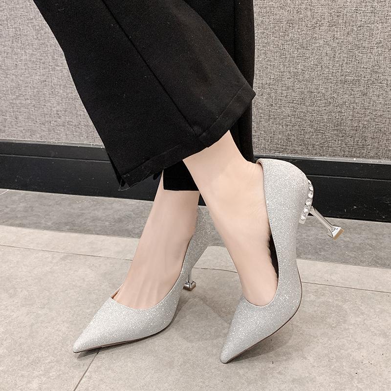 Fashion Silver Wedding Bride Shoe Woman Pumps Footwear Chic Point  Young Summer 2025 on Sale Luxury Brand High Quality Shoes for Women