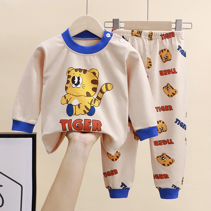 

Детский хлопковый пижамный комплект: Мальчиковое осенне-зимнее нижнее белье, топы и брюки 100 cm