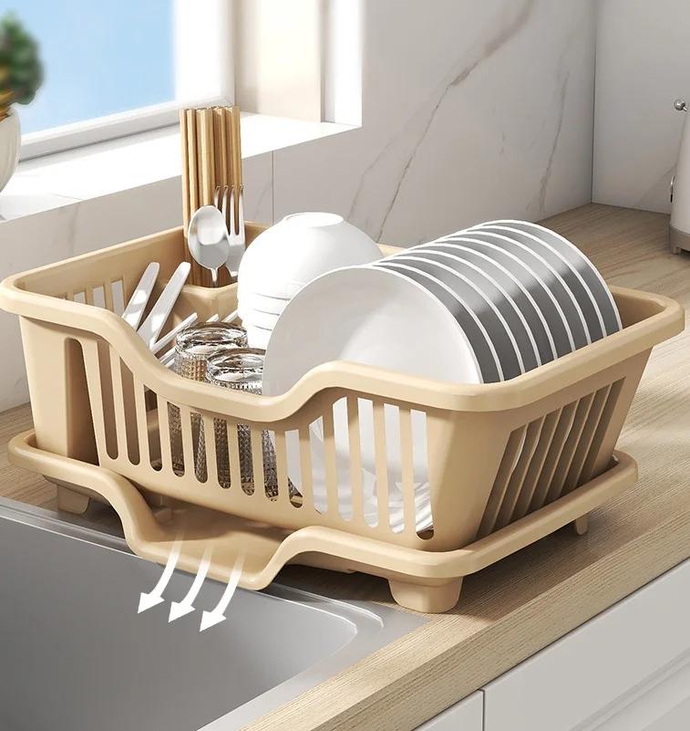 

Пластиковая подставка для посуды с дренажной доской и чашкой для столовых приборов, кухонная корзина для слива, держатель для столовых приборов и дополнительный коврик для сушки, дренажная подставка хаки