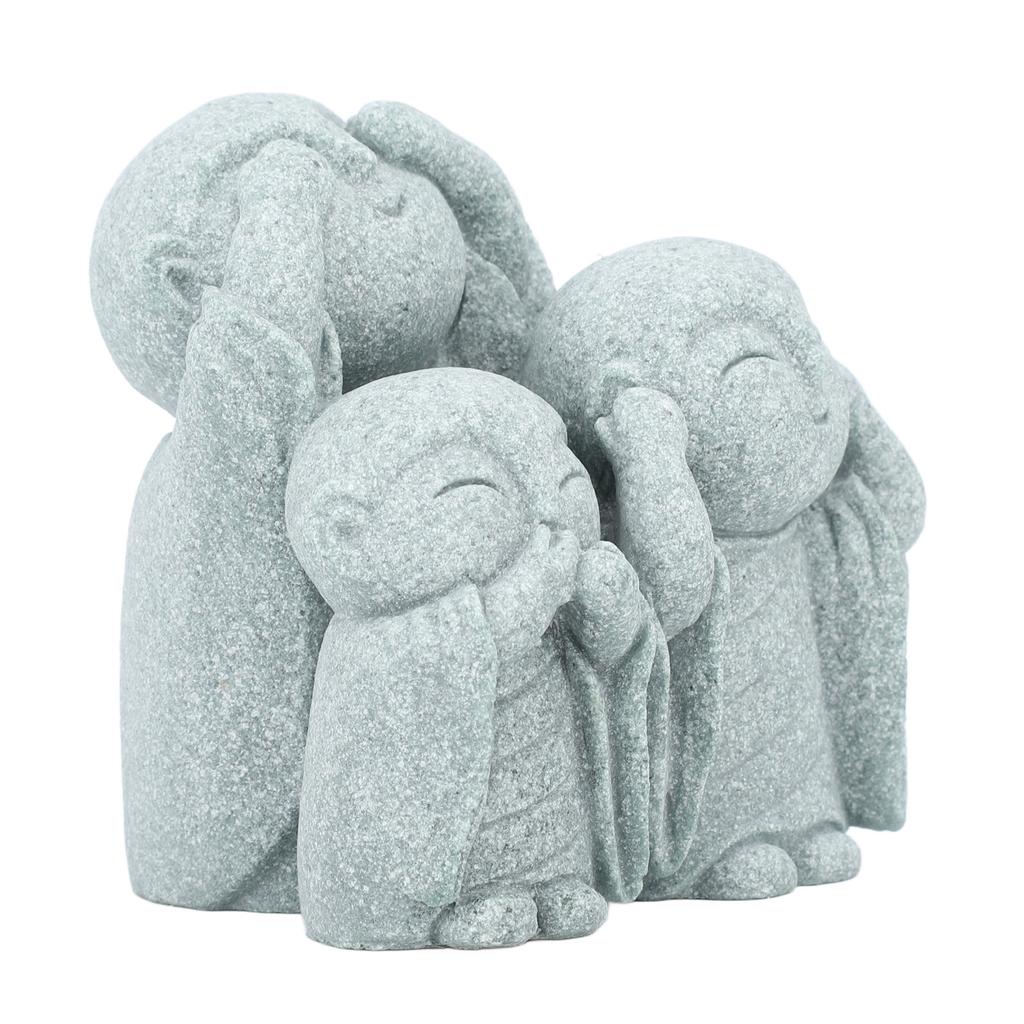 Monk Buddha Statue Chinese Green Sandstone Cute Buddha Figurine 3 Little Monks Ornament for Fish Aquarium Home Garden Decoration