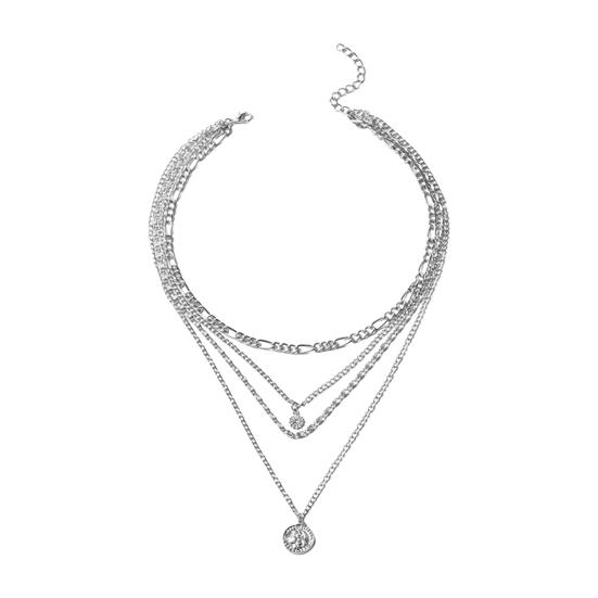 Women Necklace Multi-layered Coin Pendant Thick Hollow Chain Adjustable Length Electroplated Hip Hop Club Party Punk Neck Jewelry