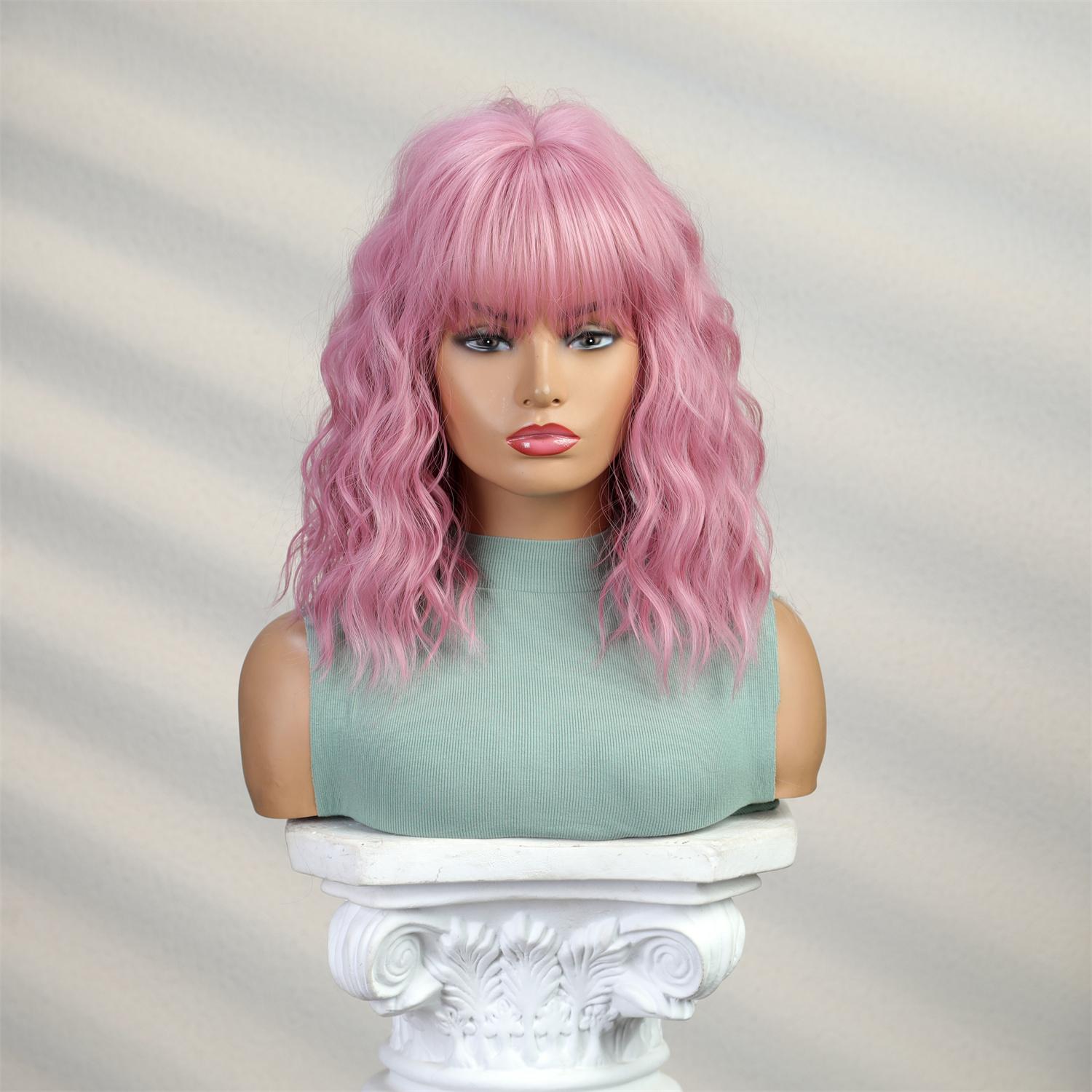 ALAN EATON Короткие парики BOB с челкой Розовый цвет Вьющийся парик для женщин — фото 3