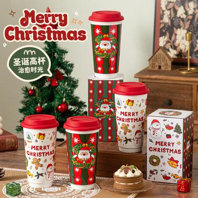 Tazza in ceramica di Babbo Natale per Capodanno con coperchio, tazza da caffè, regalo, tazza per la colazione nel soggiorno delle feste, tazza per il latte