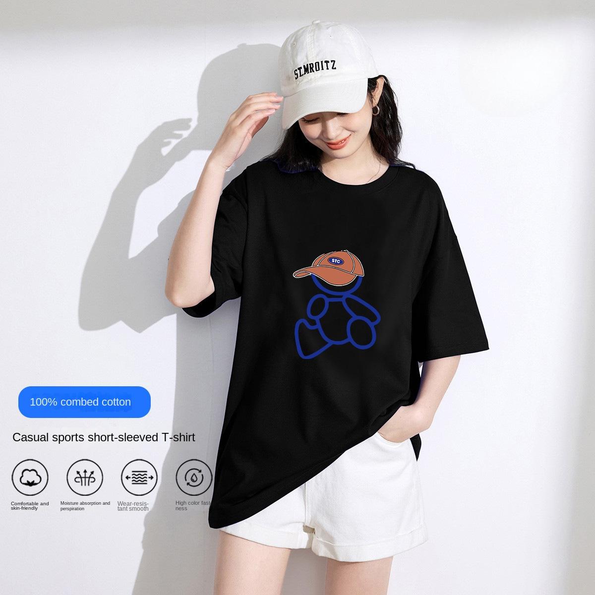 Летняя хлопковая футболка с коротким рукавом с буквенным принтом — фото 22