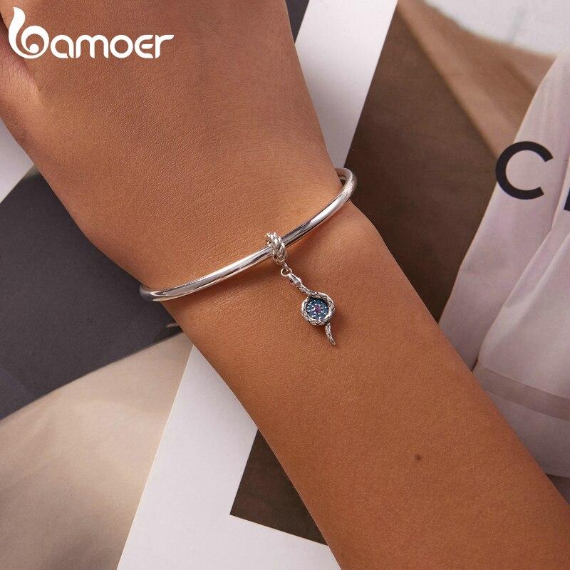 BAMOER 100% 925 Sterling Silver Mysterious Snake Pendant Demon Eye Charms Fit for DIY Making Bracelet or Bangle Fine Jewelry