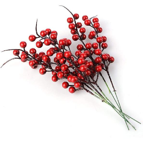 Artificial Red Berries, 10.24 Inch Artificial Berry Stems Holly Christmas Berries for Festival Holiday Crafts and Home Decor, Pack of 20
