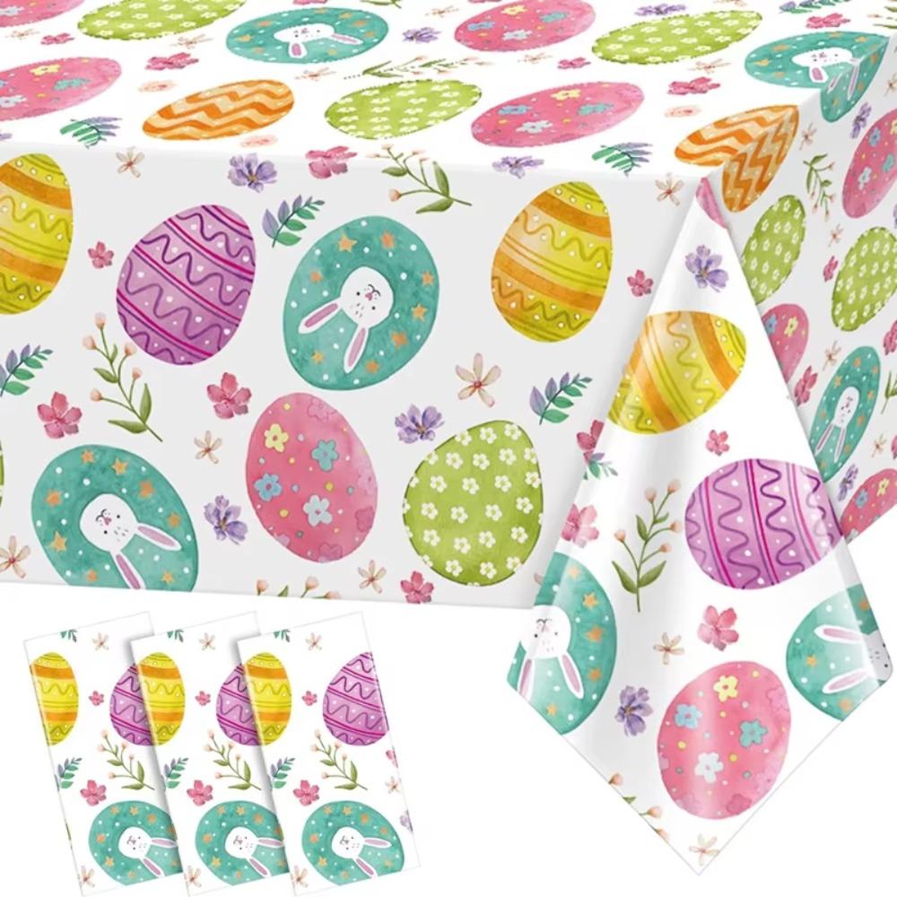 Cute Plastic Easter Tablecloth Rabbit 137*274cm Table Cover Bronzing Disposable Tablecloths Party Supplies