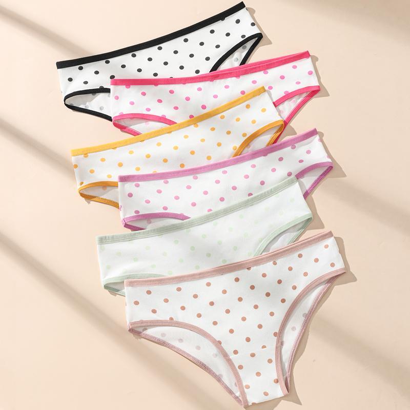 

6 шт./компл. Женские хлопковые трусики Fashon в горошек, нижнее белье с низкой посадкой, трусы, женское сексуальное нижнее белье, мягкое, S-XL S разноцветный