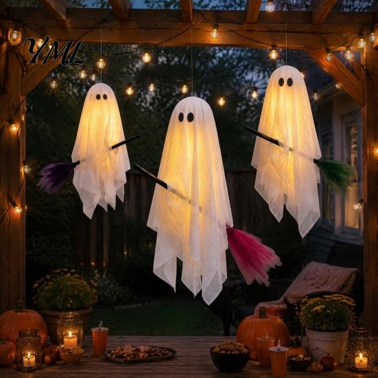 Fairy Tale Ghost Decorations Halloween Outdoor Decoration, Large Hanging on Broom, Spooky Decor for Home Flying Gauze Tree, Porch, Yard, Patio,