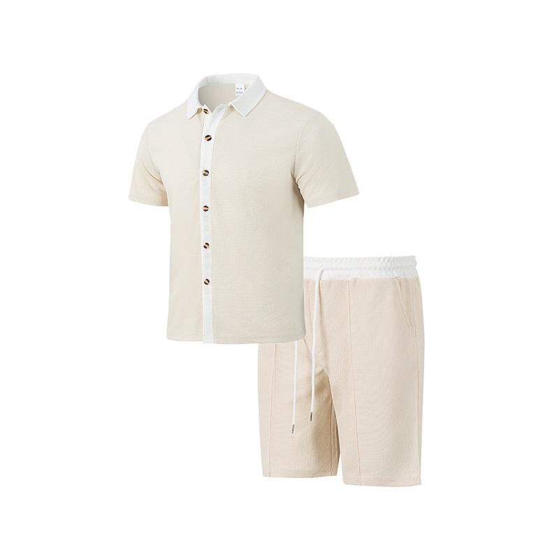 Men's  Color Block Knit Set Short Sleeve Shorts 2-Piece Summer Casual