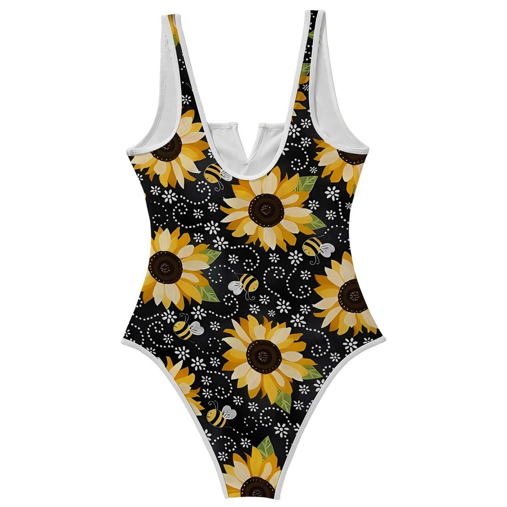 Women's Color-Blocked One-Piece swimsuit With A Sexy V-neck