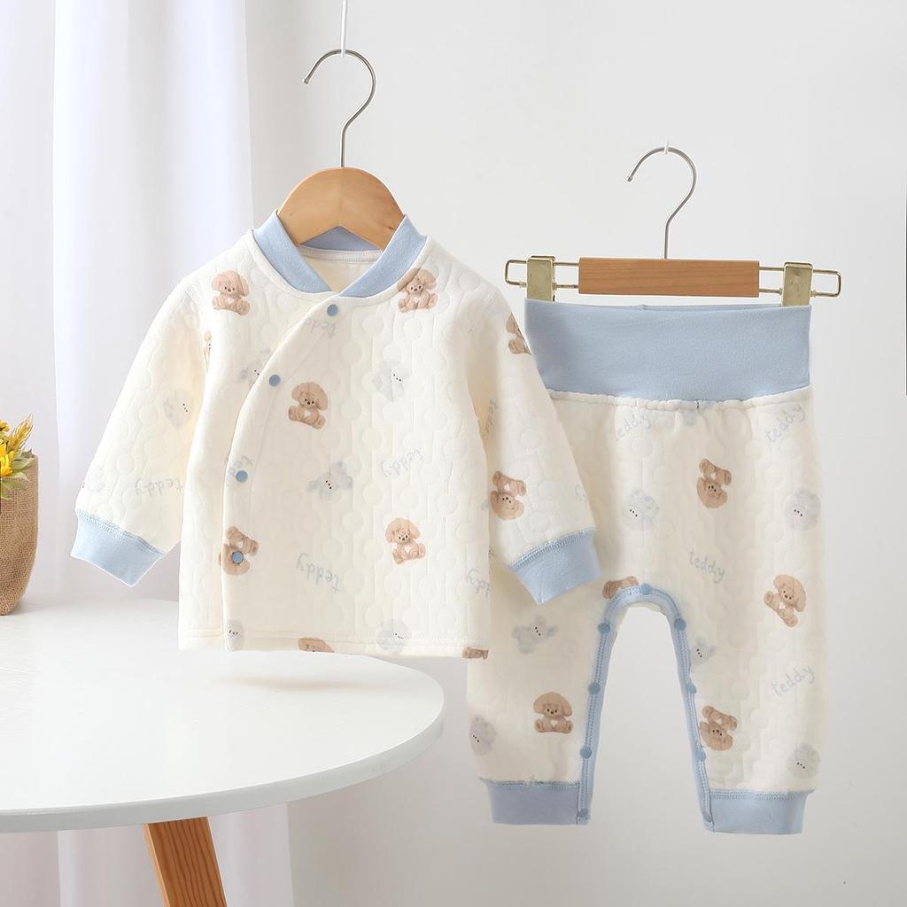 Noworodkowy Pikowany Bawełniany Zestaw Ciepłej Bielizny z Wysokim Stanem na Jesień/Zimę