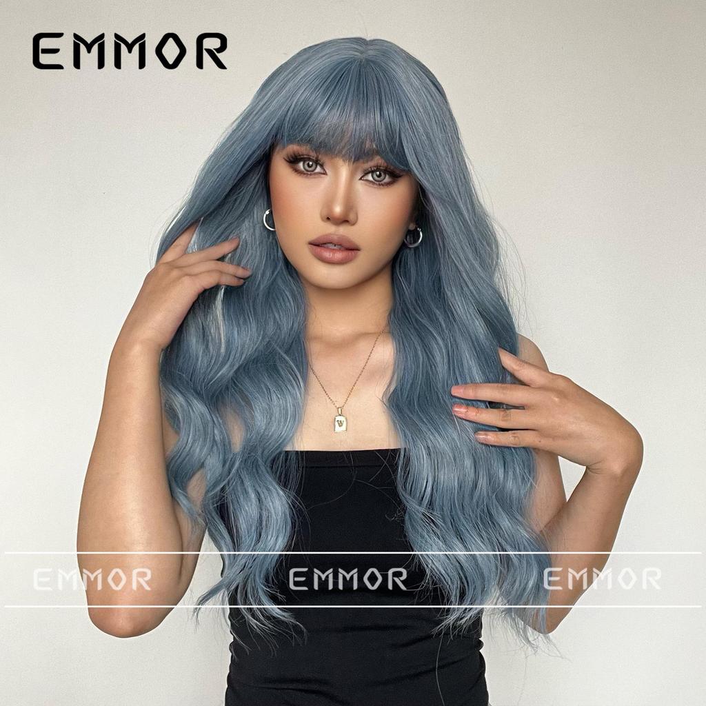 Women's Full Head Wig: European-American Style, Long Wavy Curls, Air Bangs, Various Colors and Styles Available.
