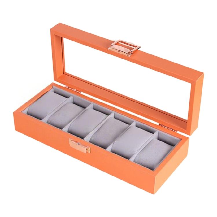 

Modern Jewelry Watch Display Case Container Case With Transparent Glass Cover Wood Base And Protective Velvet Interior оранжевый