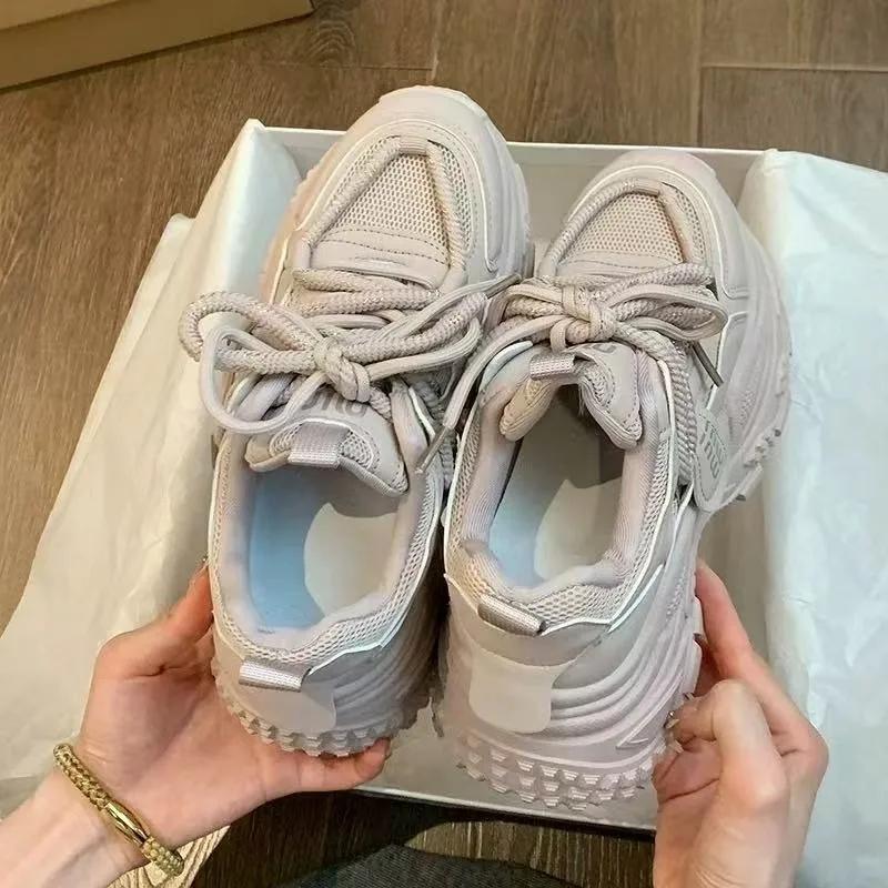 2025 Shoes Female Mesh Solid Women's Vulcanize Shoes Outdoor Women Sneakers Lace Up Platform Hot Sale Casual Sport Shoes Ladies