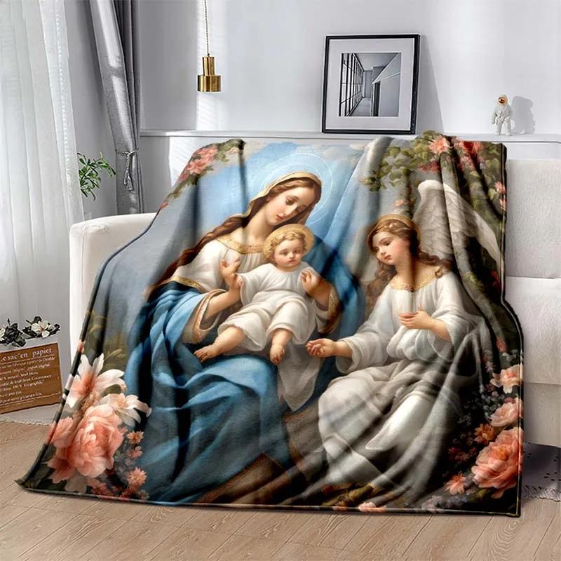 

Merciful Jesus Mary Blanket Soft Christian God Flannel Art Faith Bed Comfortable Home Hiking Four Seasons Warm Blankets Home 75x90cm