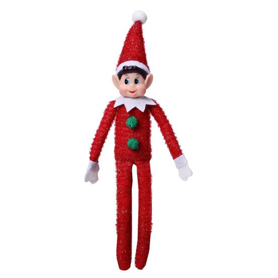 Flexible Bendable Limb Figurines Christmas Elf Boy Ornament, Small Cute Plush Doll Decoration with Holiday Shelf Sitter Decorations Arm And
