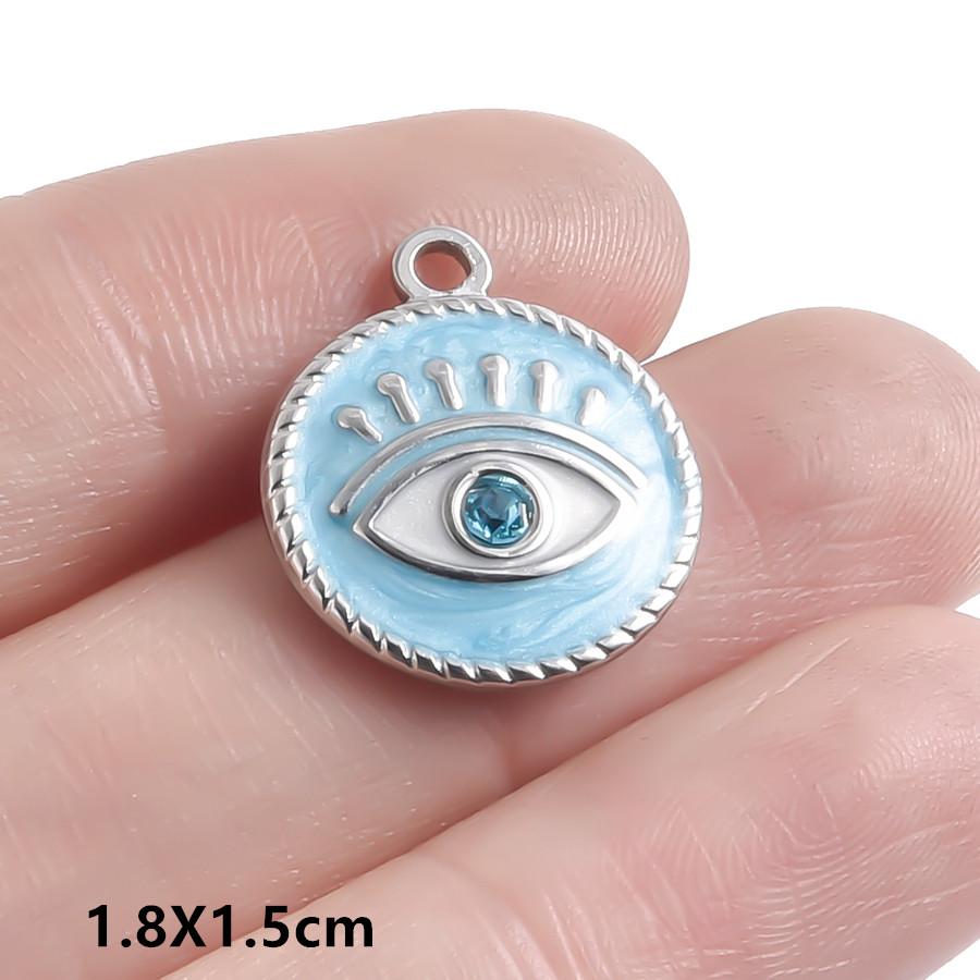 Hand Drip Oil Blue Sun Eye Pendant Rhinestone Stainless Steel Evil/Turkish Eye Charms For Jewelry Making Supplies Charm Material