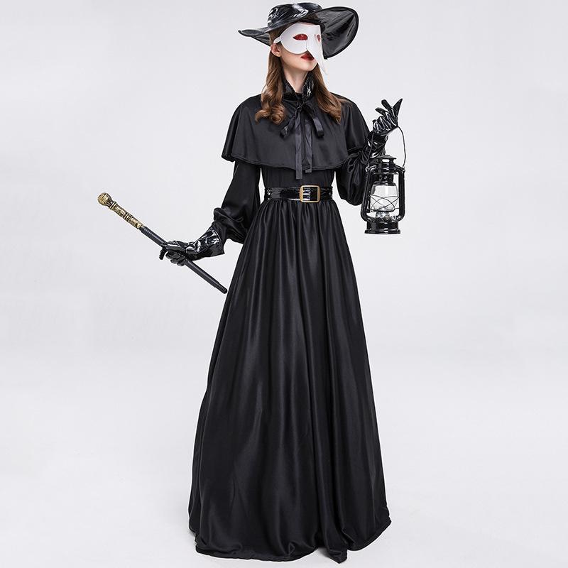 Stilvolles Damen-Pestdoktor-Outfit Mit Auffälliger Schnabelmaske Für Festivals