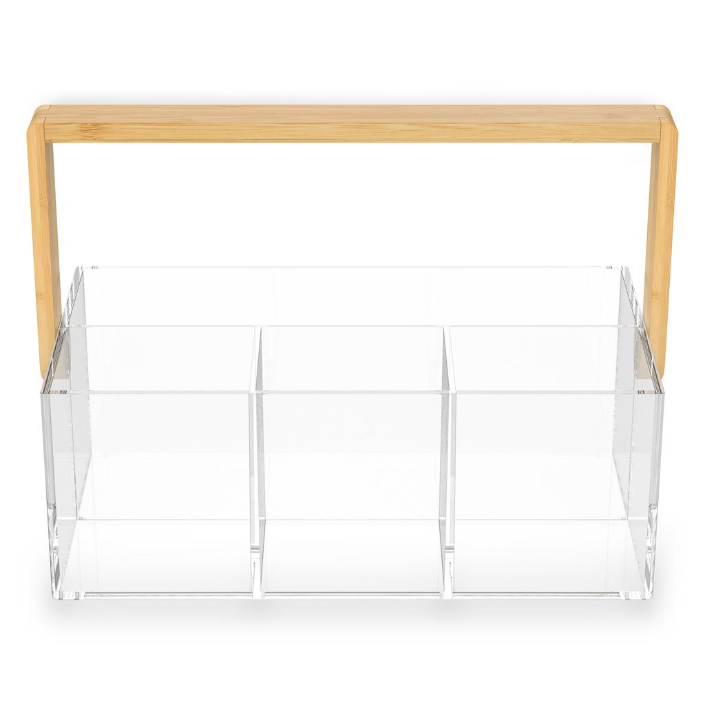 Acrylic Cutlery Holder Kitchen Silverware Organizer with Handle and 4 Compartments Cutlery chopstick Forks Spoons Storage Picnic