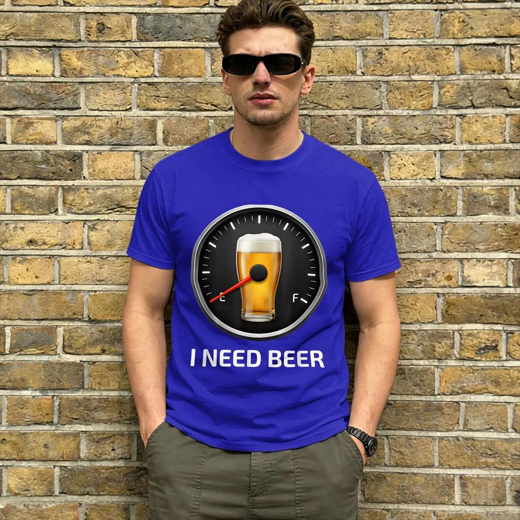 Ich brauche Bier T-Shirts für Männer Bier Tankanzeige Vintage 100% Baumwolle T-Shirt Rundhals Kurzarm T-Shirts 4XL 5XL 6XL Kleidung