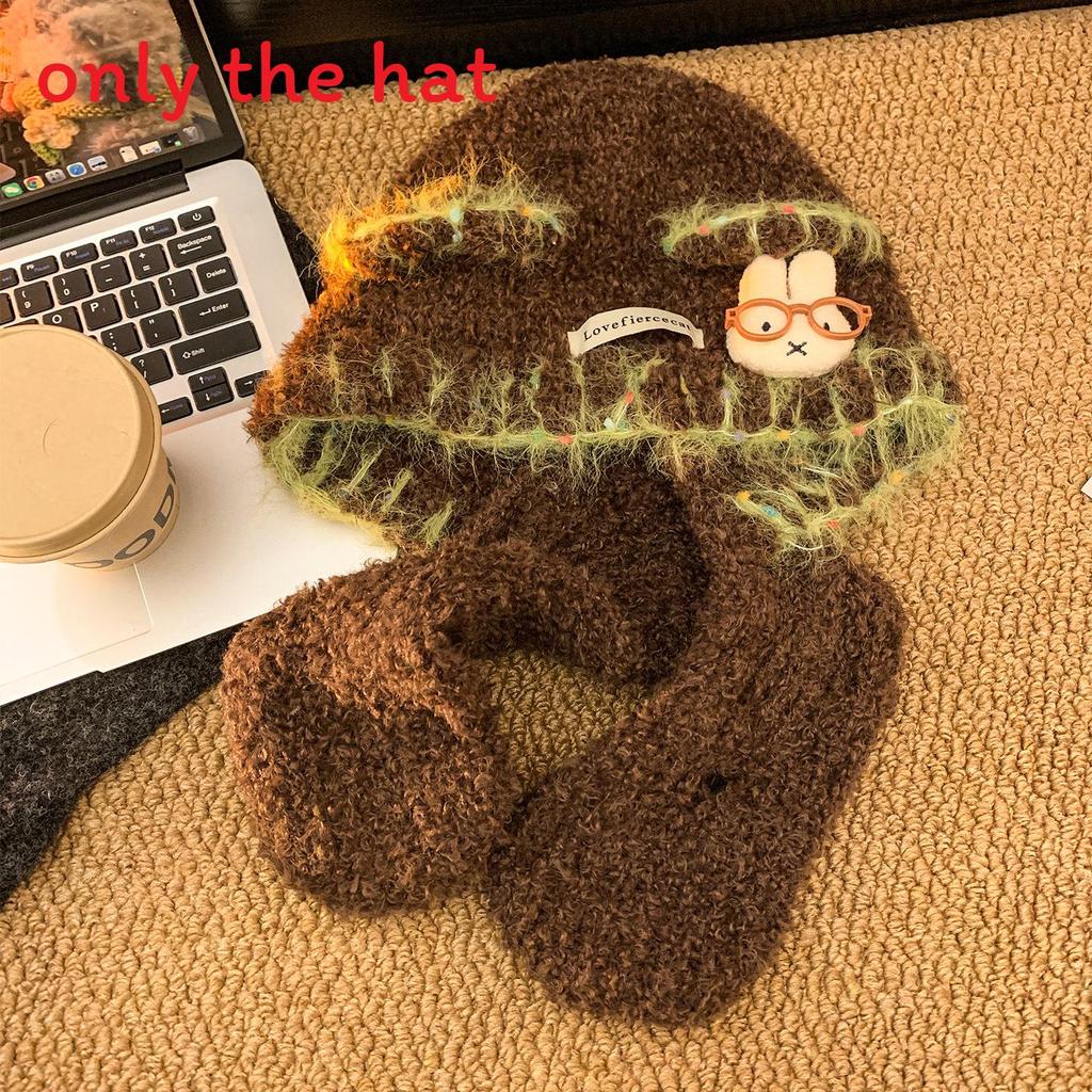 

Cute Bear Ears Plush Knit Hat Scarf Set For Women Winter Warmth And Cold Protection