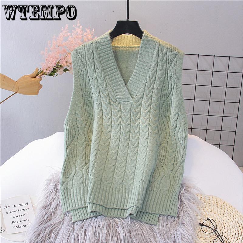 Spring and Autumn Women's V-neck Vest Knitted Retro Solid Color Sweater Vest Top
