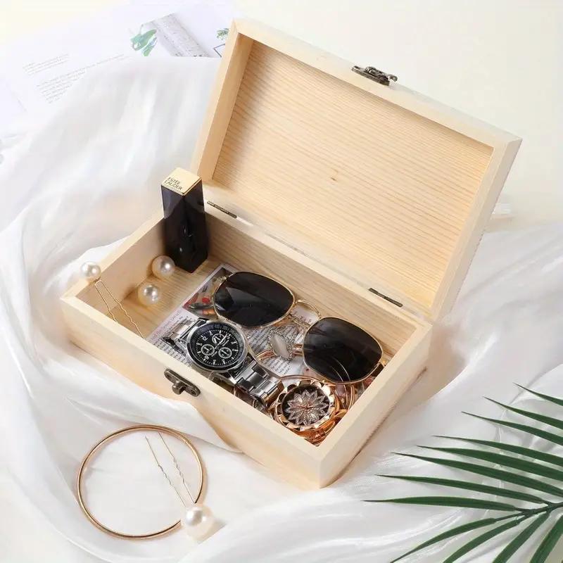3-Piece Simple Wooden Handicraft Box Set - Unfinished with Hinges and Latches, Rectangular DIY Storage Box, Holiday/Birthday Gift, Home Decoration