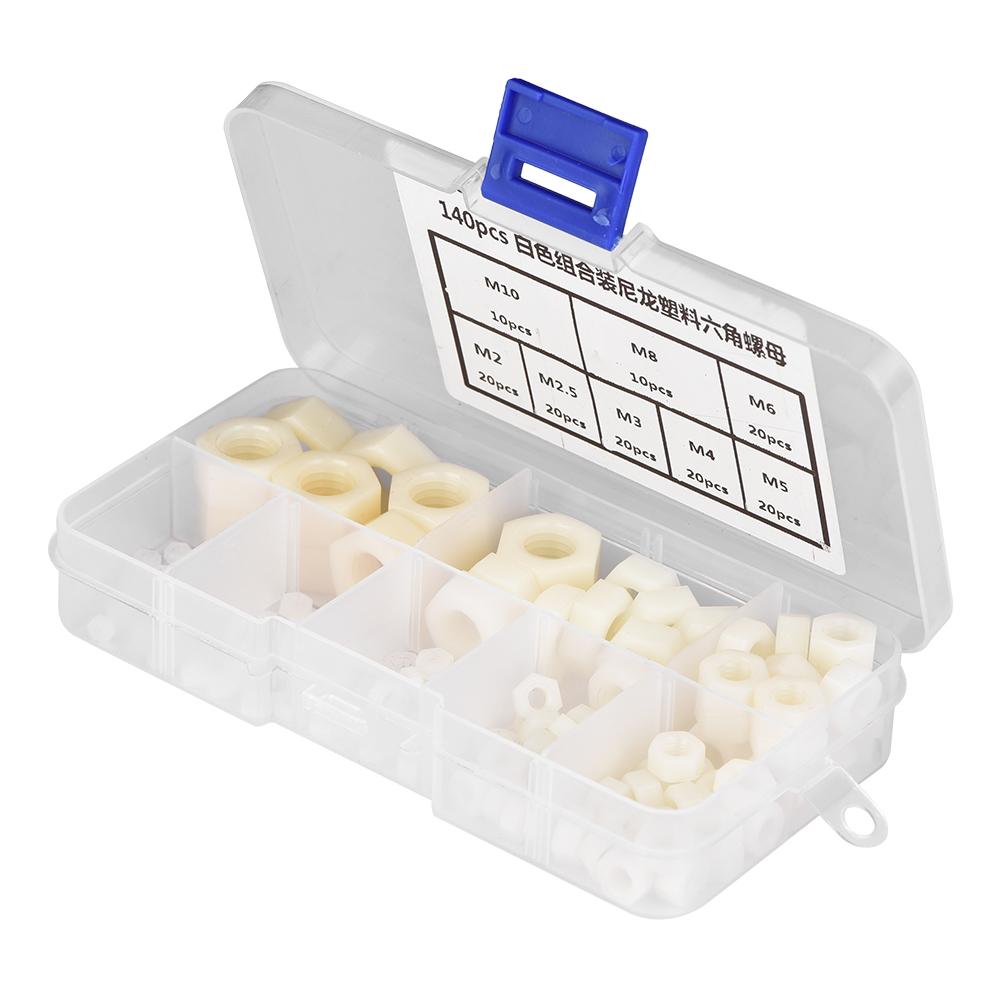 140pcs M2CelsiusM2.5CelsiusM3CelsiusM4CelsiusM5CelsiusM6CelsiusM8CelsiusM10 Thread Nylon Plastic Hex Hexagonal Nuts (Black)