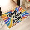Rainbow Stripe Style Good Vibes Only Print Non-Slip Floor Mat Washable Decorative Area Rug for Entryway Living Room Bedroom